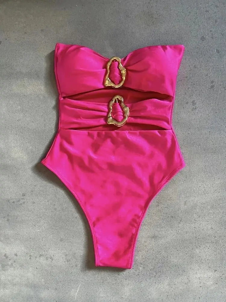 Monokini Anneaux Dorés — Vert & Nude