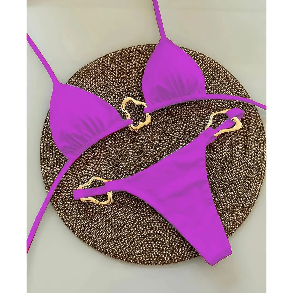 Bikini Lacets Couleur Unie