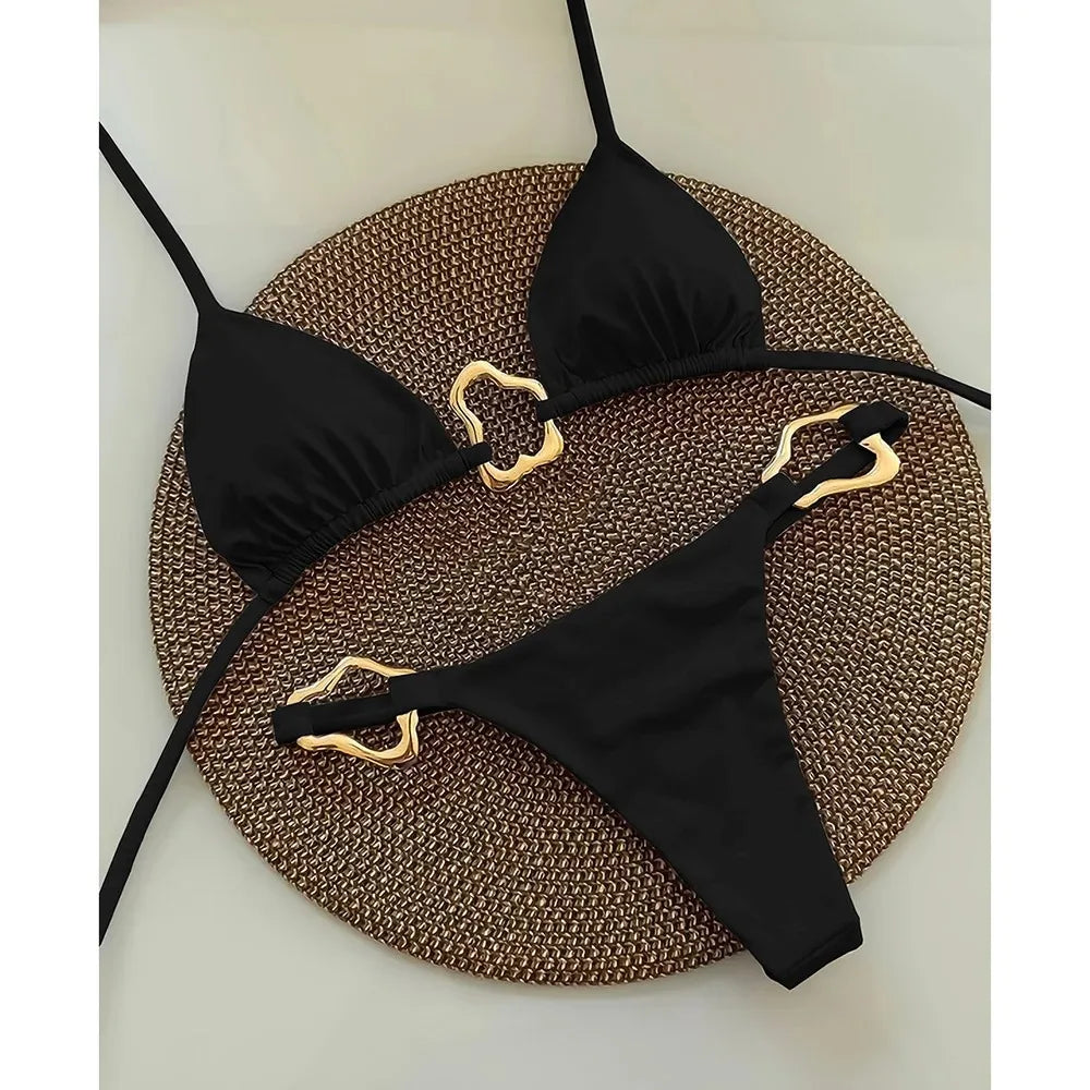 Bikini Lacets Couleur Unie