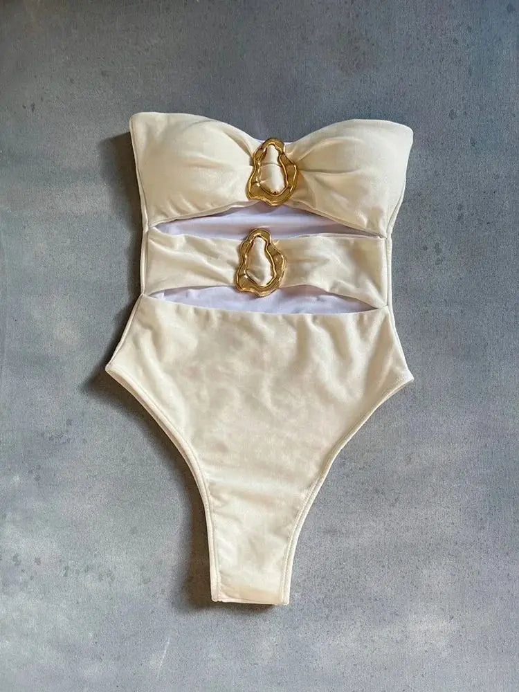 Monokini Anneaux Dorés — Vert & Nude