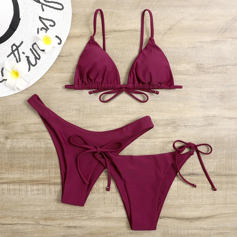 Bikini 3 Pièces Bandage Push-Up