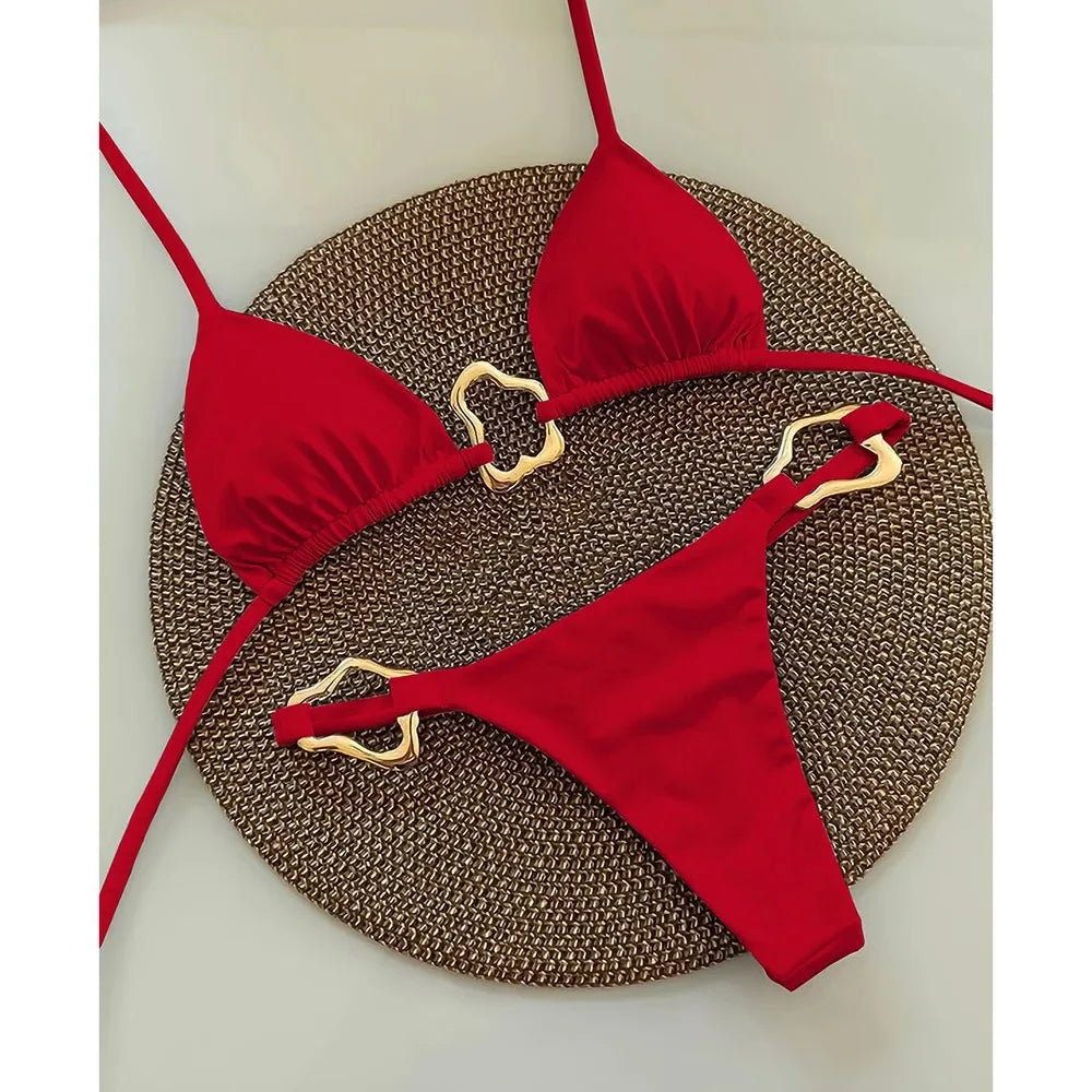 Bikini Lacets Couleur Unie
